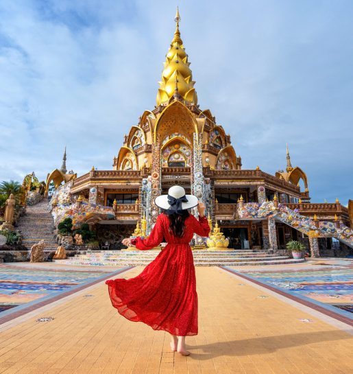 Woman standing at Wat Phra That Pha Son Kaew Temple in Khao Kho Phetchabun, Thailand.